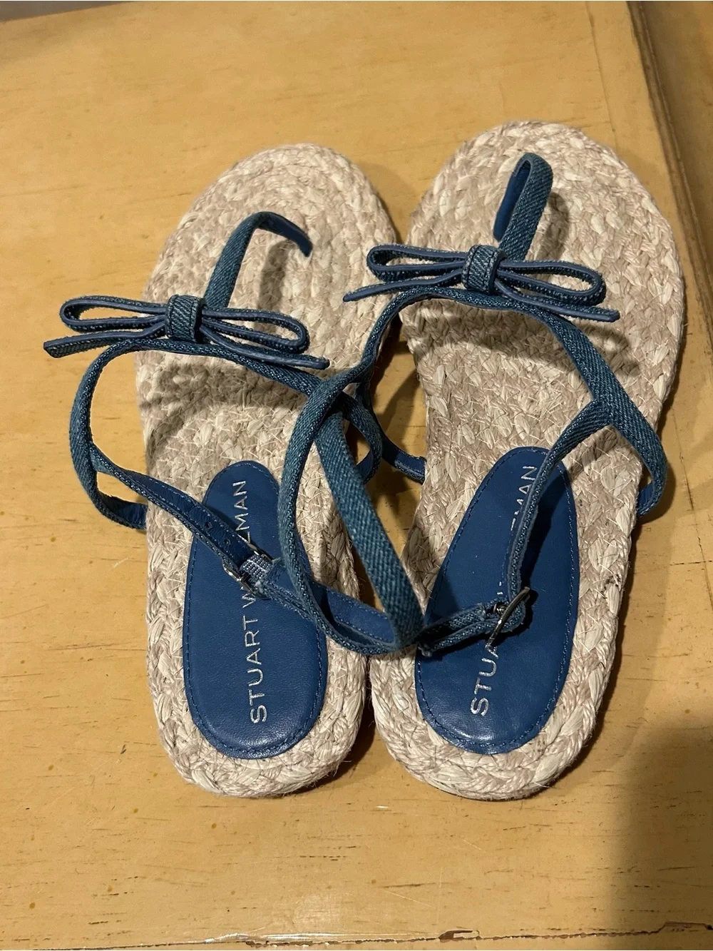 Stuart Weitzman felicity bow-detailed women’s denim espadrille sandals size 8.5